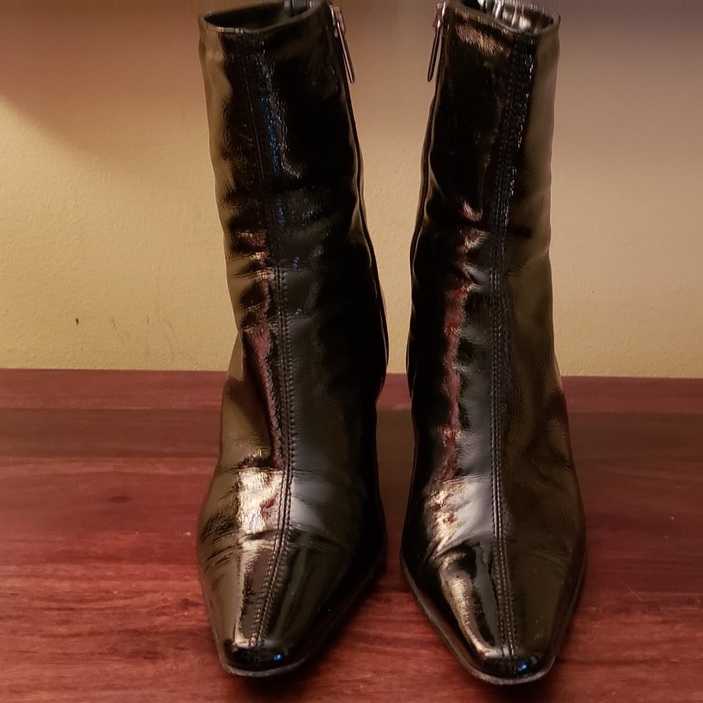 AQUATALIA by Marvin K/ ZYLO-P Black Patent Leather Booties/ Waterproof/ Size 9.5